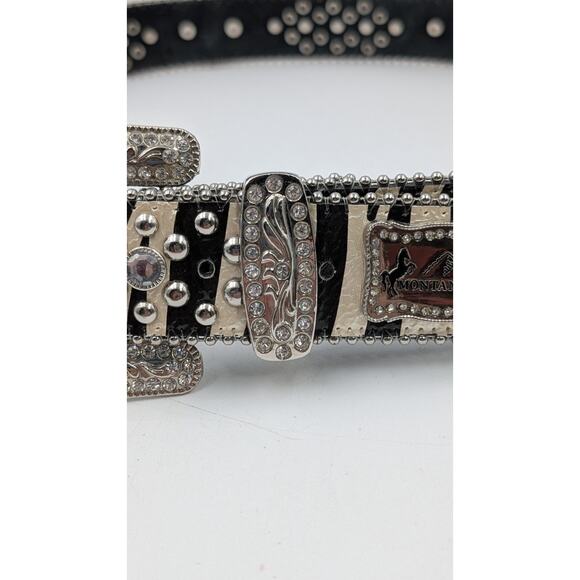 Montana West Women's Western Rhinestone Cowgirl Belt Zebra Print Size 36 Genuine - Picture 3 of 14